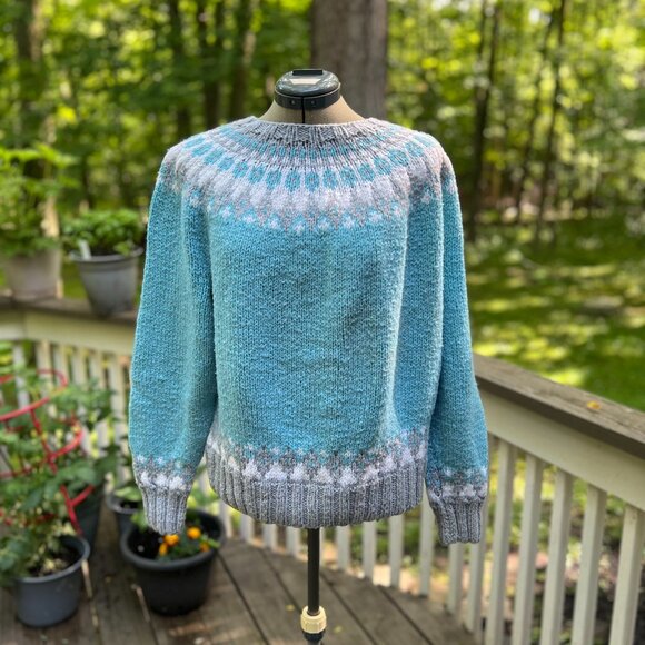 Handmade Sweaters - Vintage Handmade Sweater – Icelandic Fair Isle Knit 90s Blue Gray (M/L)